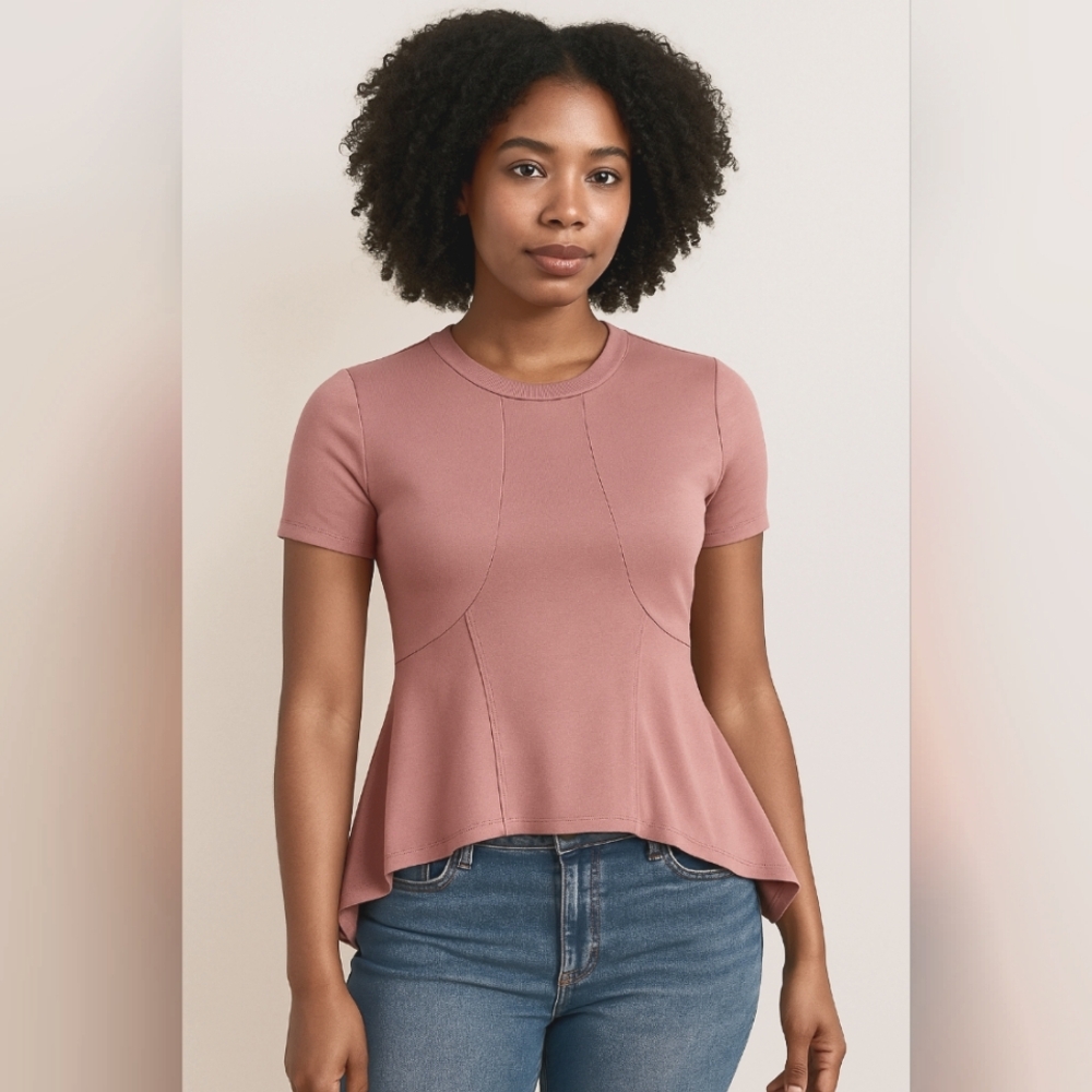 BCBGMAXAZRIA Petal Pink Peplum Blouse | Size M | NWOT